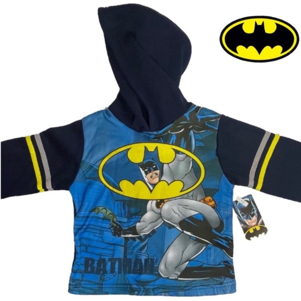 Batman Hoodie Hooded Sweatshirt Superhero Blue Black Yellow Boys Size 2T